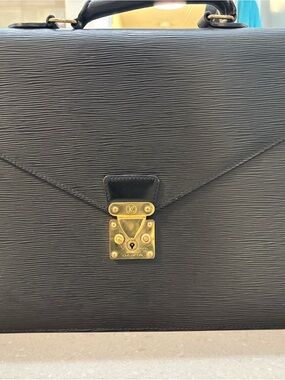 Louis Vuitton Black Epi Leather Briefcase with Gold-Tone Lock